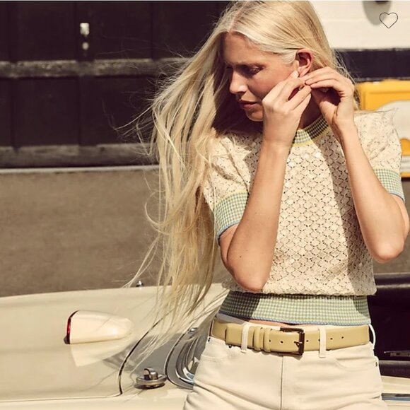 J. Crew S/S Clear Sequin Pointelle Sweater Tee with Striped Trim Size XXS NWT - Picture 3 of 10